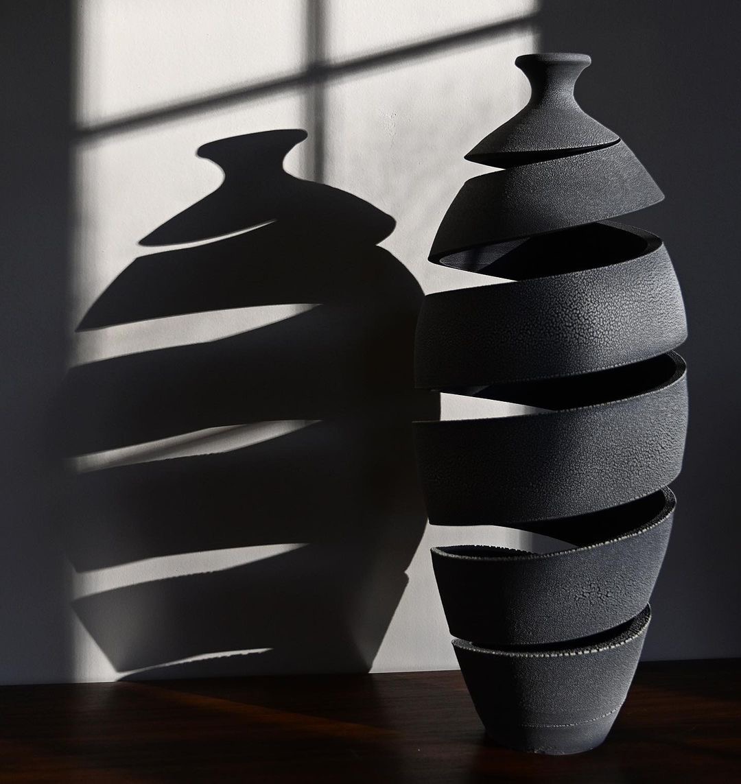 sculptural vase in iron ore, interior design accent