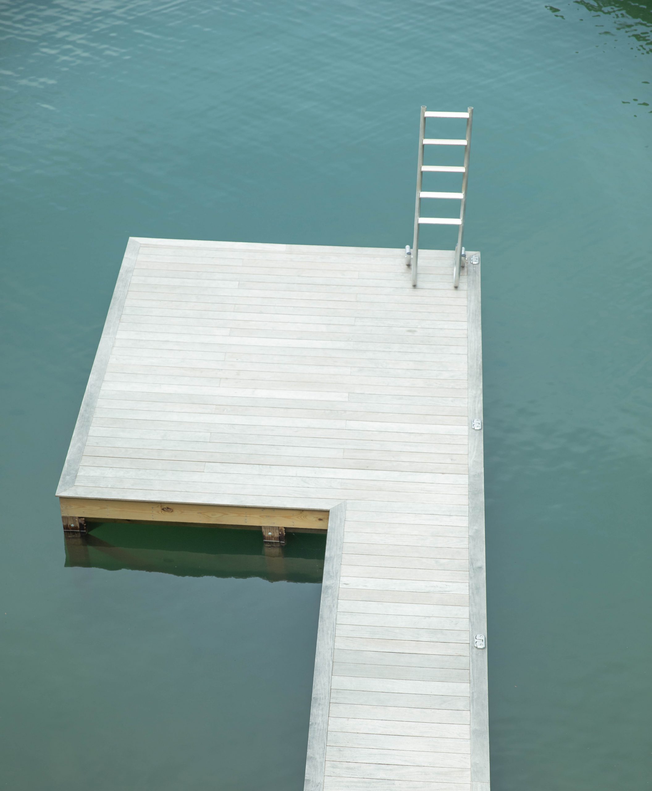 blue and white lakehouse dock