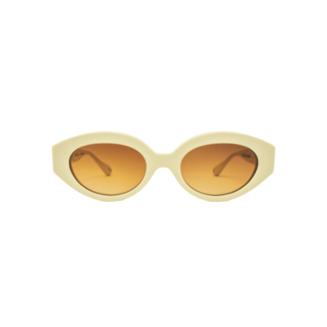 oval, soft natural organic shaped sunnies with a bone acrylic frame and tan lenses for la bella vie gift guide